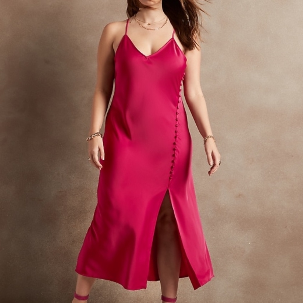 NWT Banana Republic Covered-Button Satin Midi Slip Dress